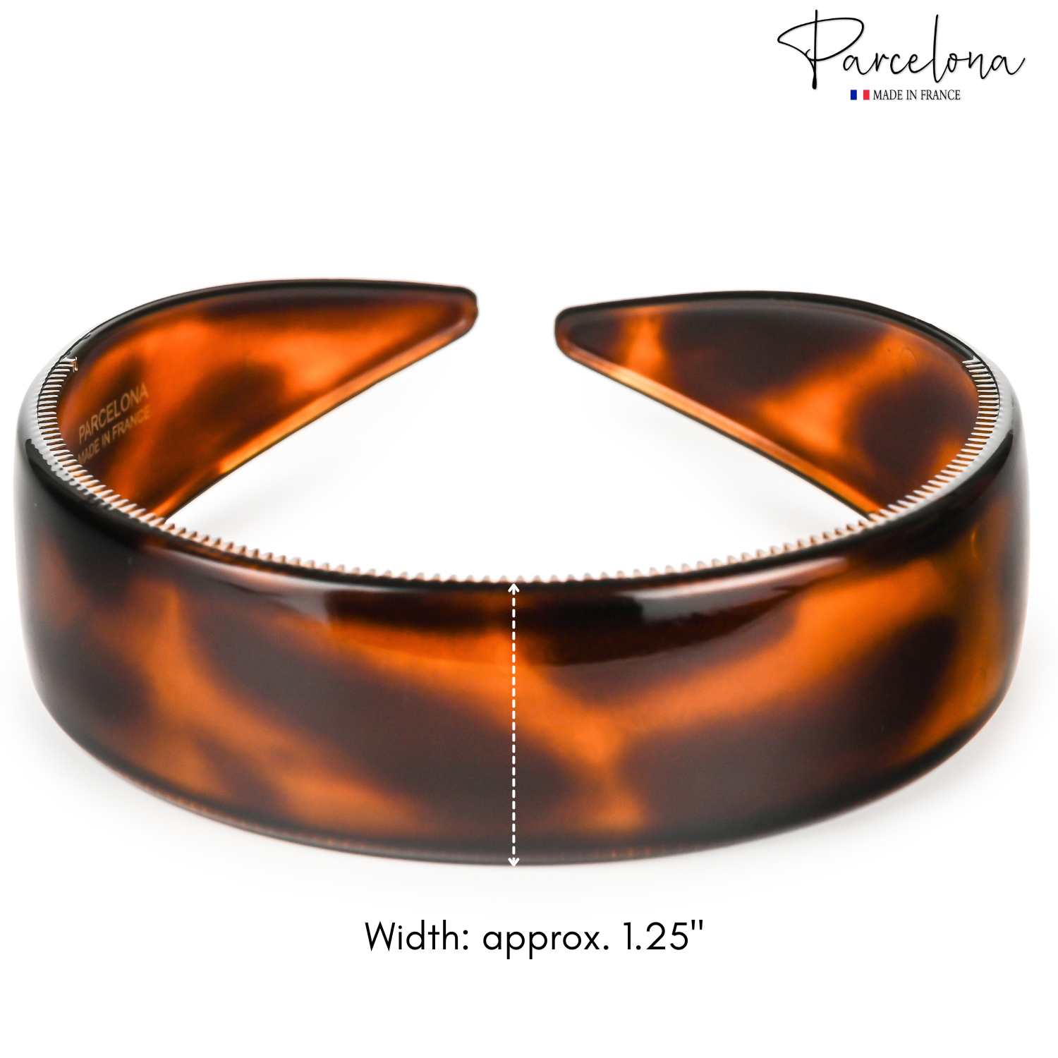Tortoiseshell headband with 'Parcelona' branding on a white background