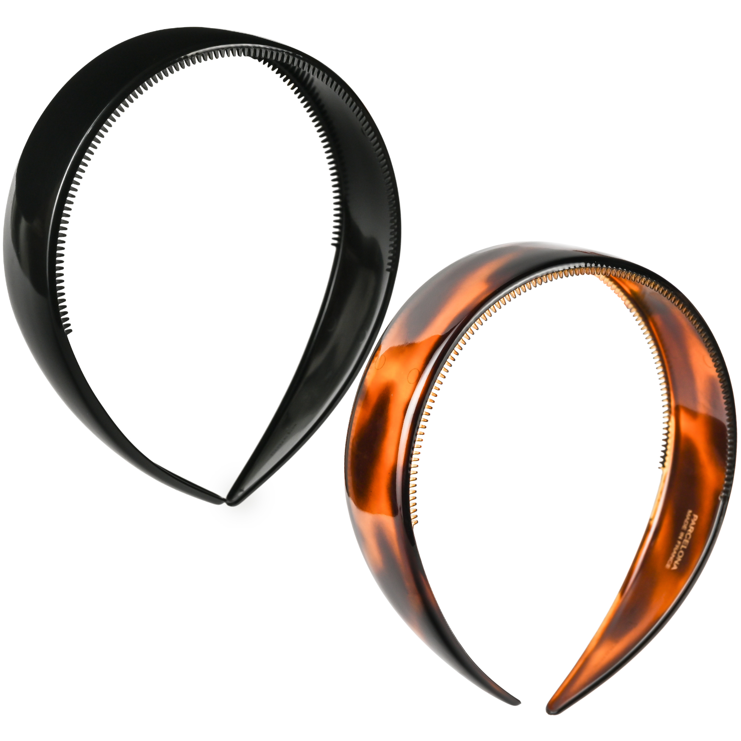 Black and tortoiseshell headbands on a white background