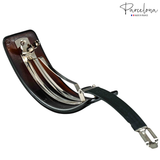 Cellulose Acetate with metal clasp hair clip barrette with 'Parcelona' branding on a white background