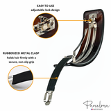 Hair clip with adjustable lock design and rubberized metal clasp, featuring Parcelona branding.