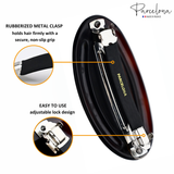 hair barrette with rubberized metal clasp and adjustable lock design, featuring Parcelona branding.