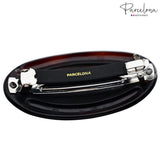 Brown hair clip with metal parts on a white background, featuring the 'Parcelona' brand.