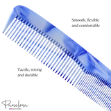 Blue comb with text on a white background