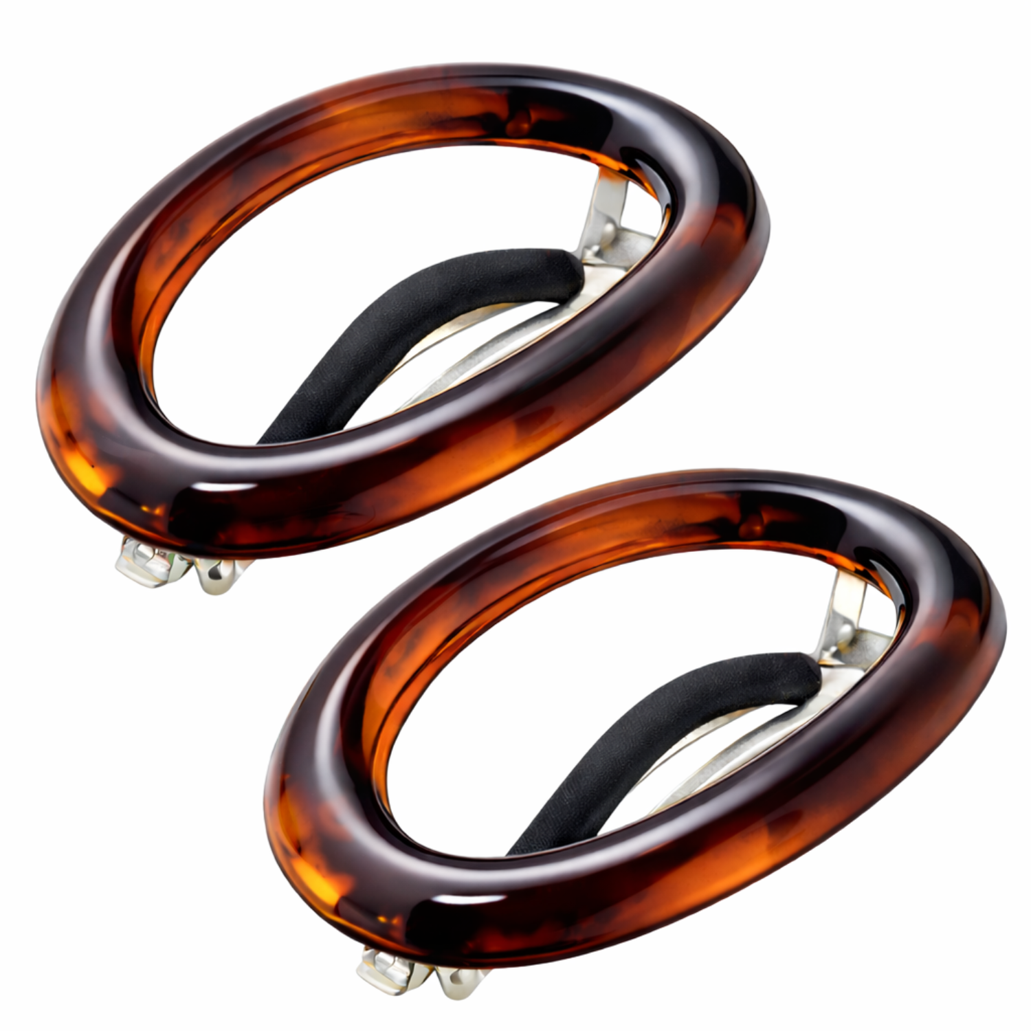 Parcelona French Oval Barrette Set of 2 Tortoise Shell O Ring Non Slip Hair Clip