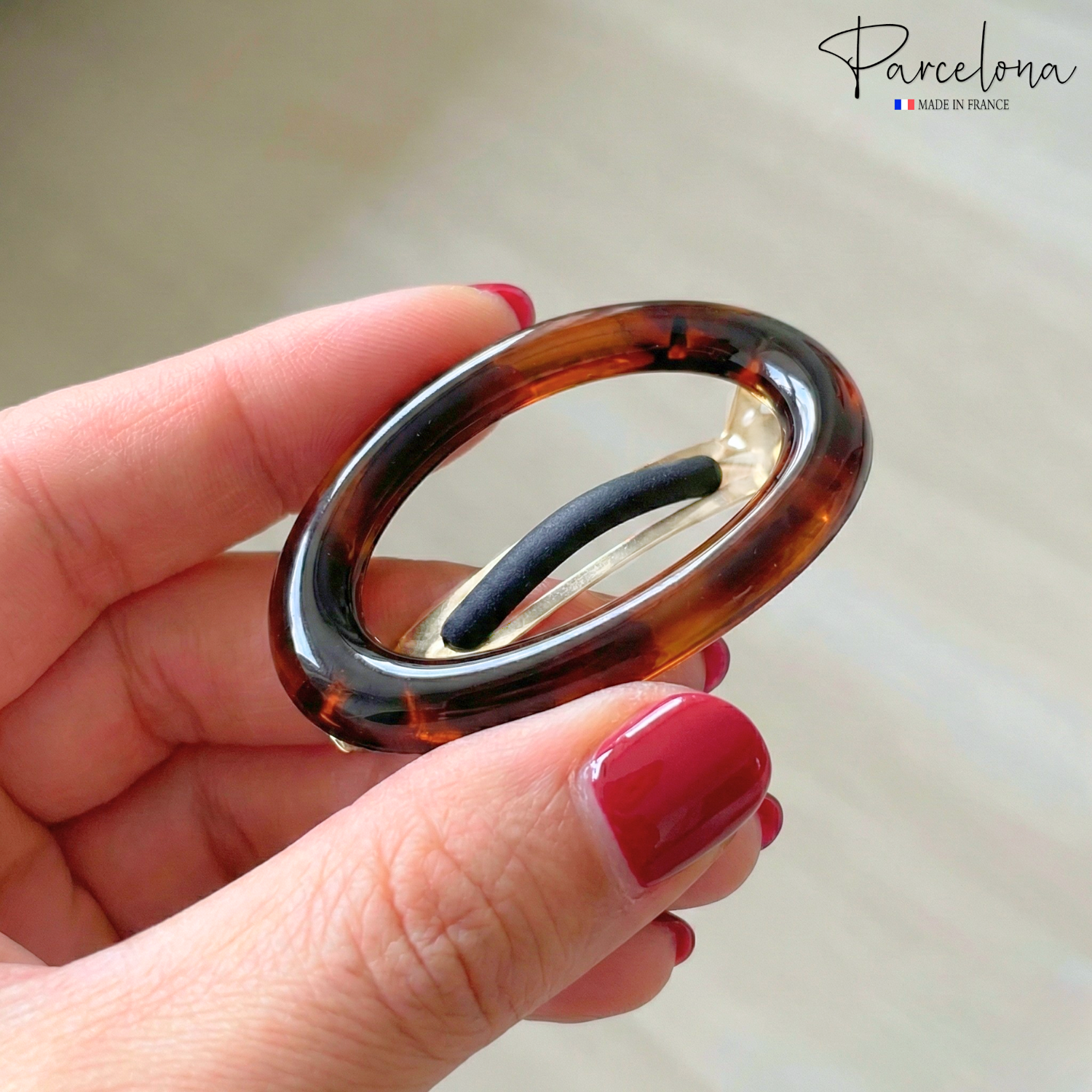 Parcelona French Oval Barrette Set of 2 Tortoise Shell O Ring Non Slip Hair Clip