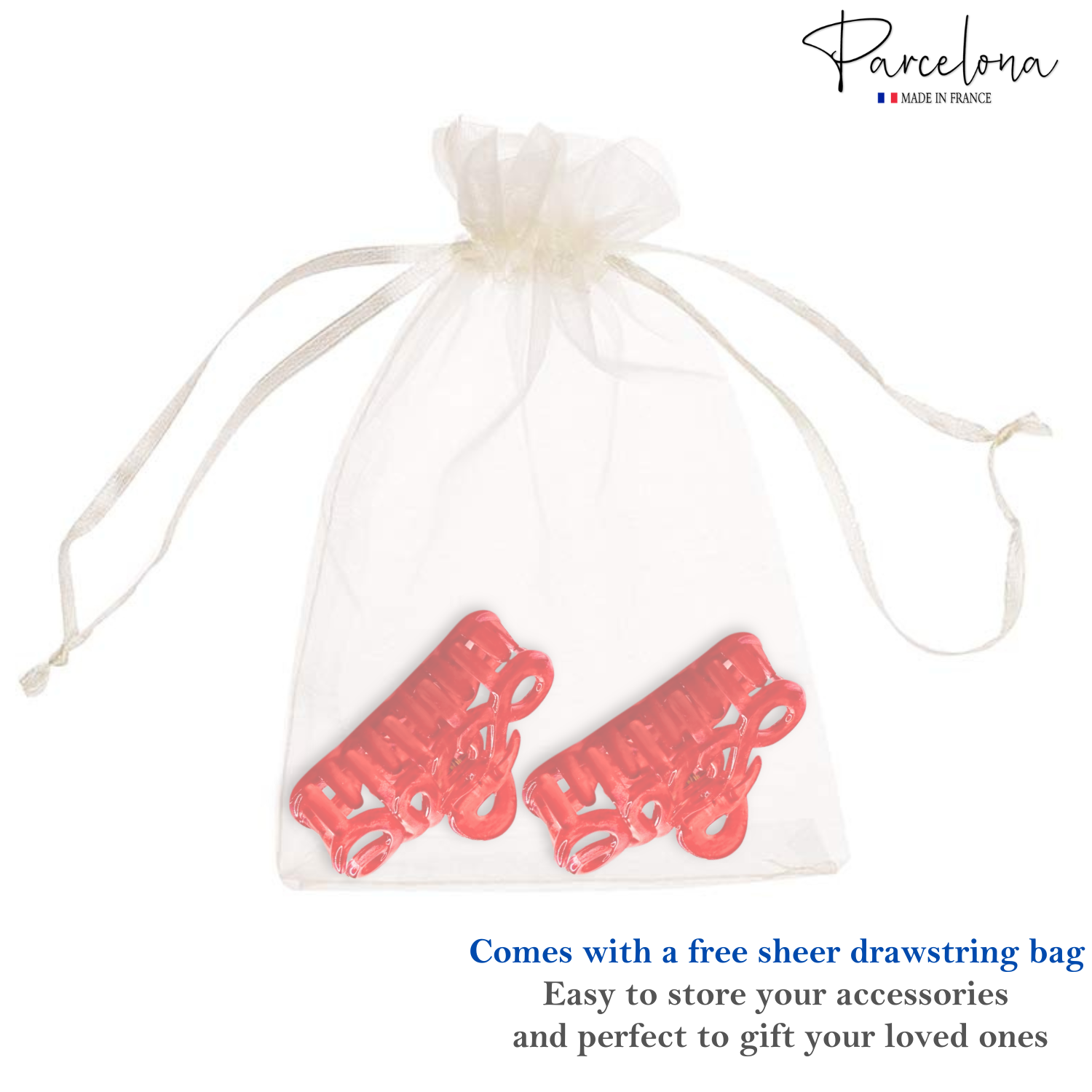 Parcelona French Love Small 2" Cellulose Acetate Hair Claws for Women and Girls