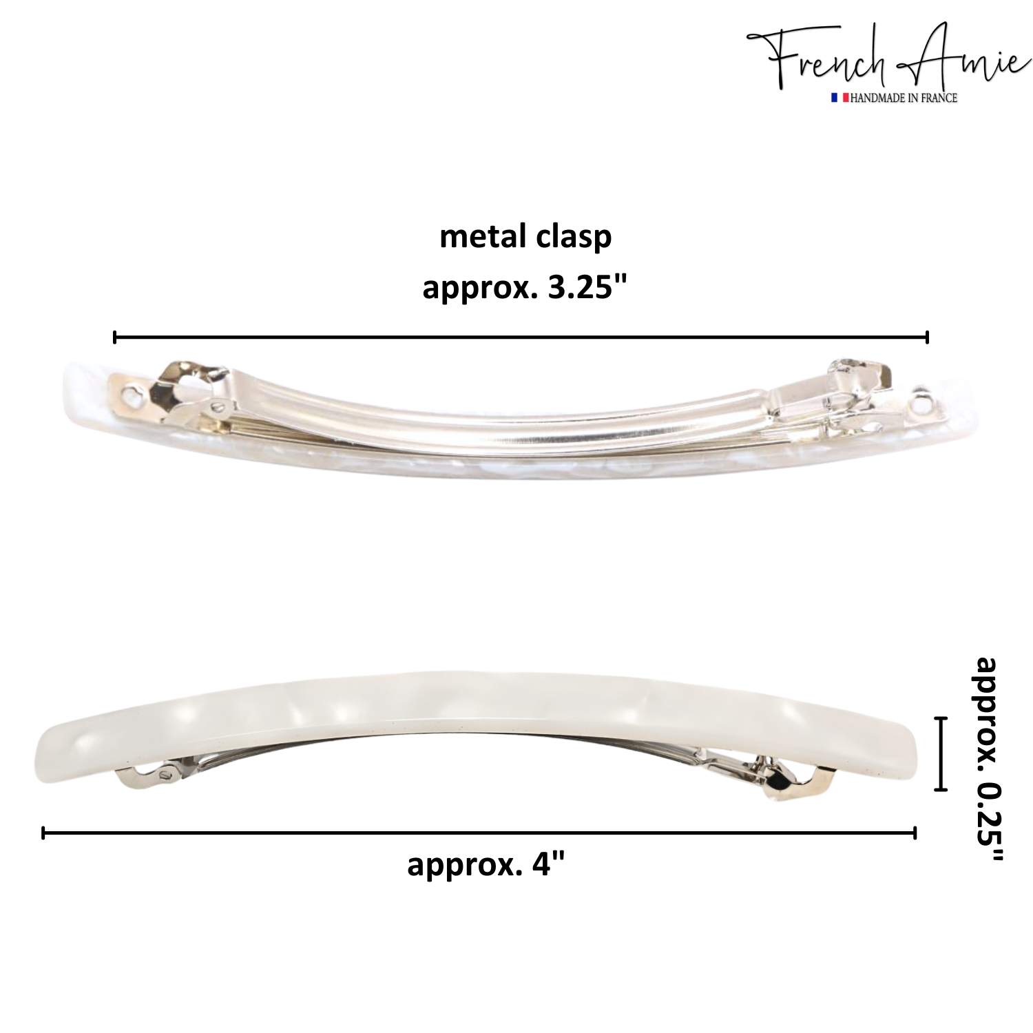French Amie Long And Thin Large 4” Cellulose Handmade Hair Clip Barrette