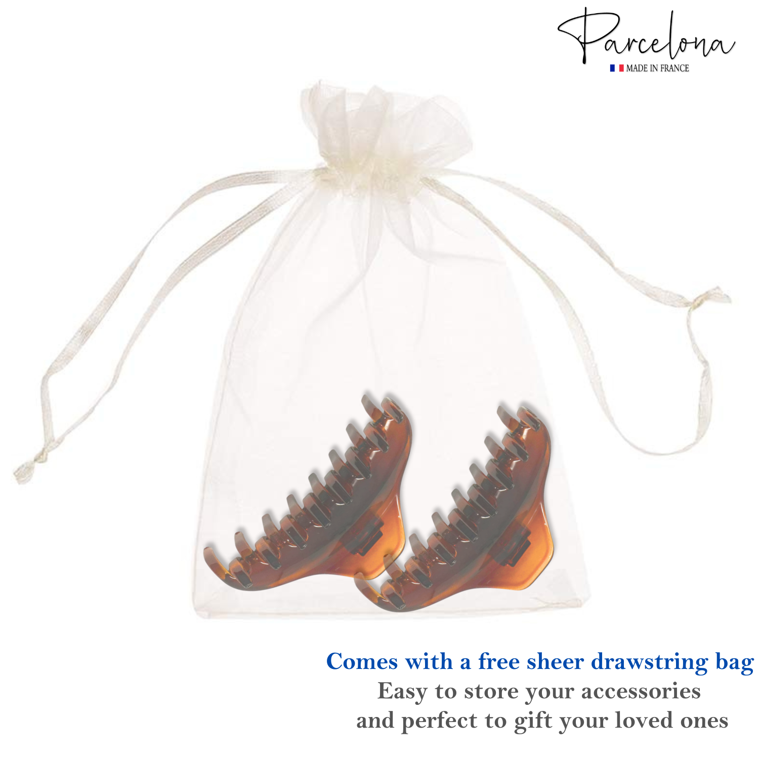 Parcelona French Boss Thin and Narrow Cellulose Hair Claws for Women (2 Pcs)