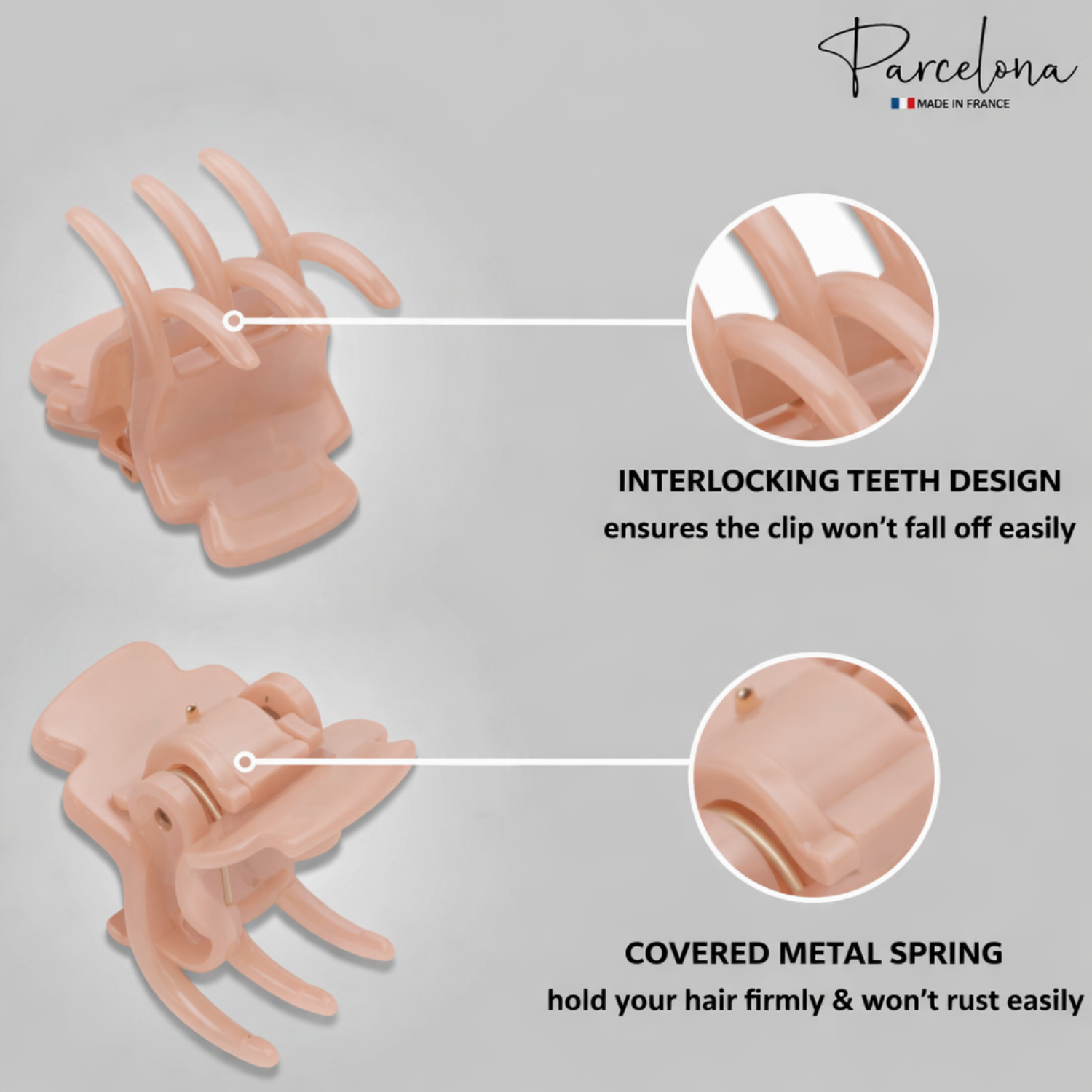 Parcelona French Glossy Square Very Small Cellulose Hair Claws for Women 2Pcs
