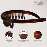 Brown hair comb with 'Parcelona' branding on a light gray background