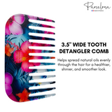 Colorful wide tooth detangler comb with floral design on a white background, featuring the brand 'Parcelona'.