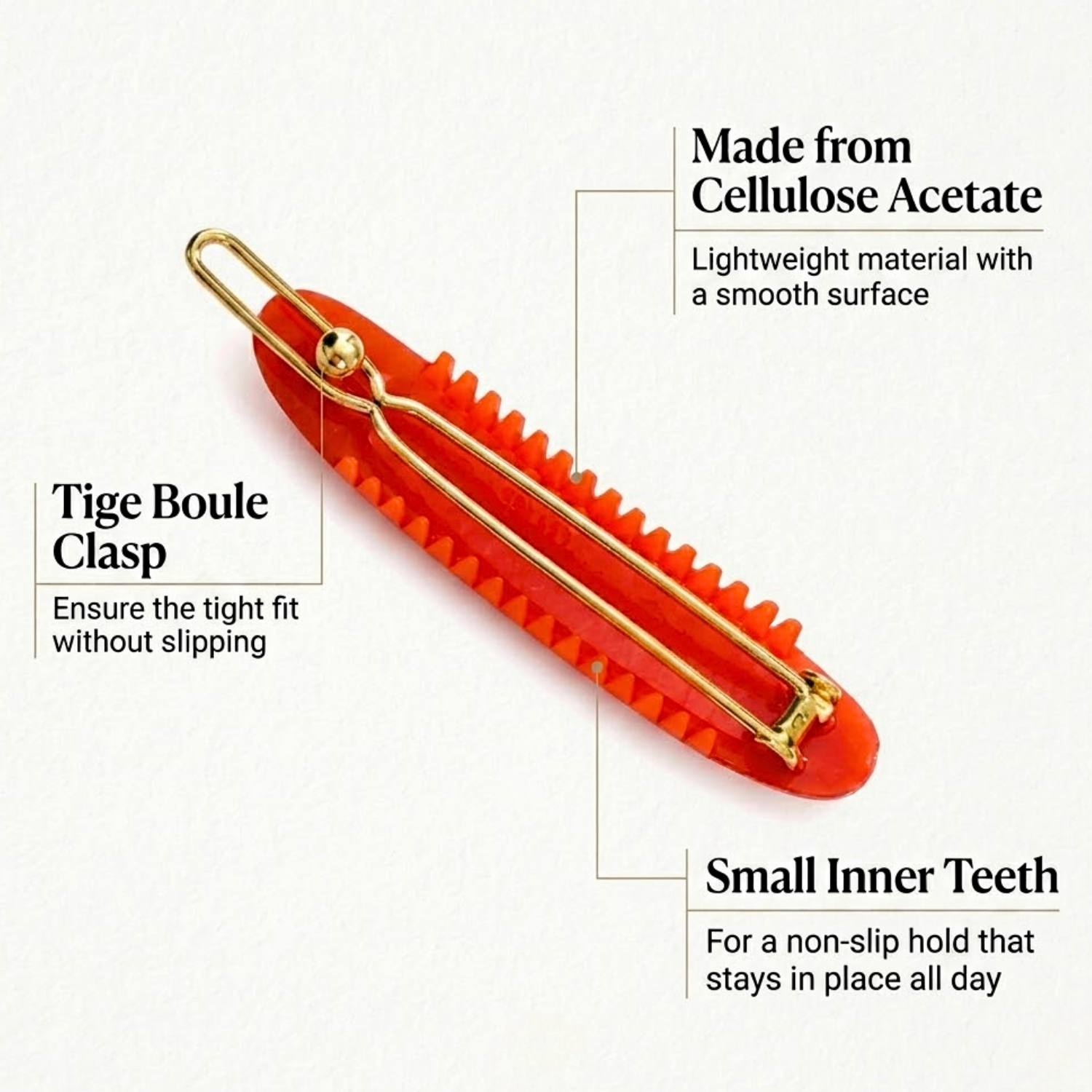 French Amie Oval Hair Barrette Clip Set of 2 Cellulose Acetate Tige Boule Clasp