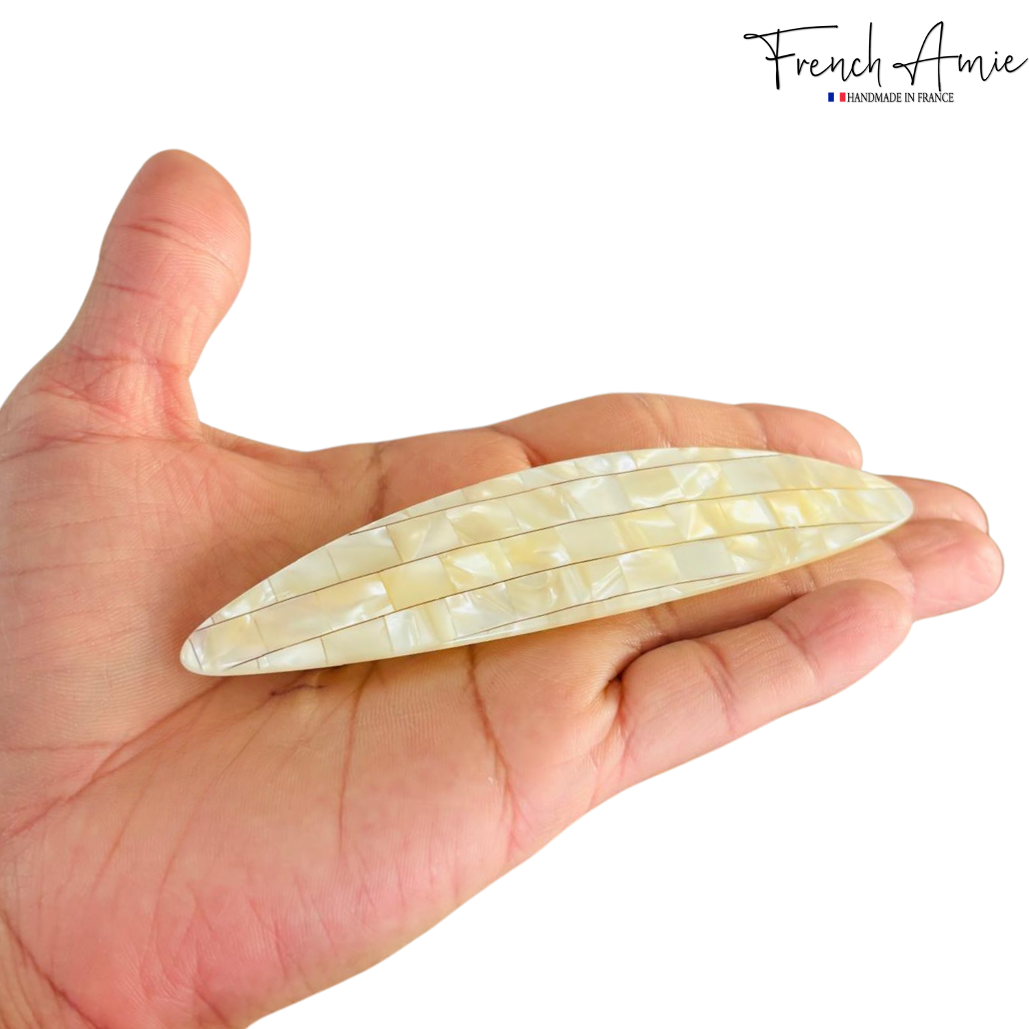 French Amie Large Oval Handmade Cellulose Hair Clip Barrette for Women