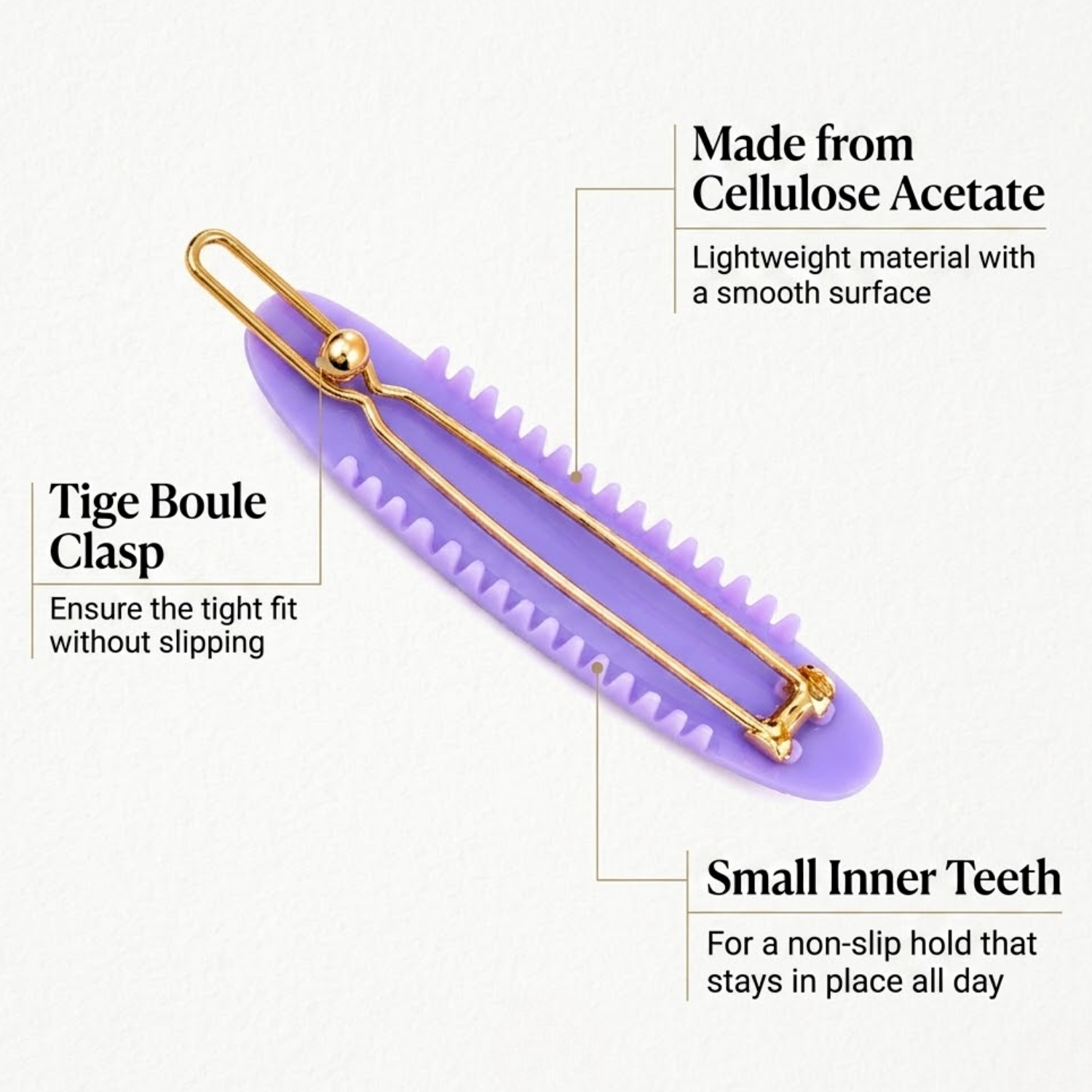 French Amie Oval Hair Barrette Clip Set of 2 Cellulose Acetate Tige Boule Clasp