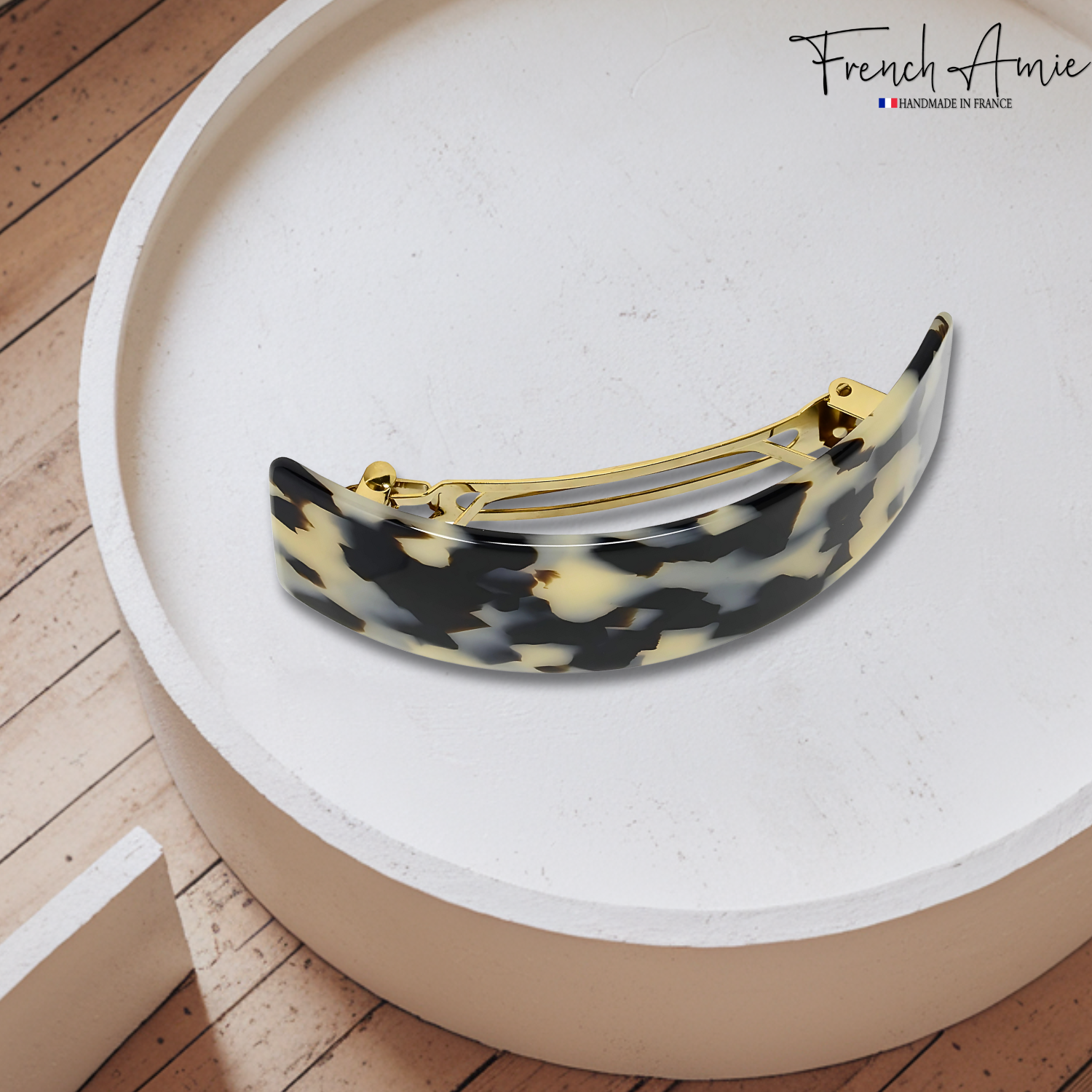 French Amie Broad Curved Oblong White Tokyo Extra Wide Volume Hair Clip Barrette