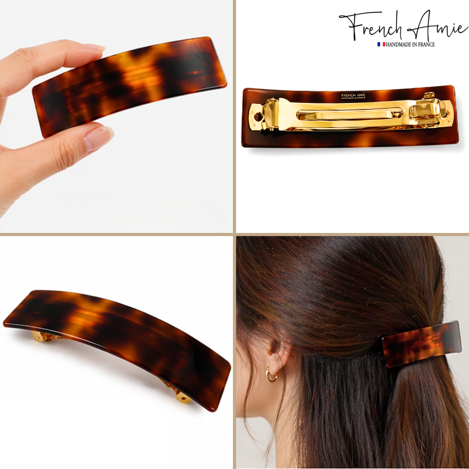 French Amie Curved Rectangle Medium 3 Inch Hair Barrette Clip Women and Girls