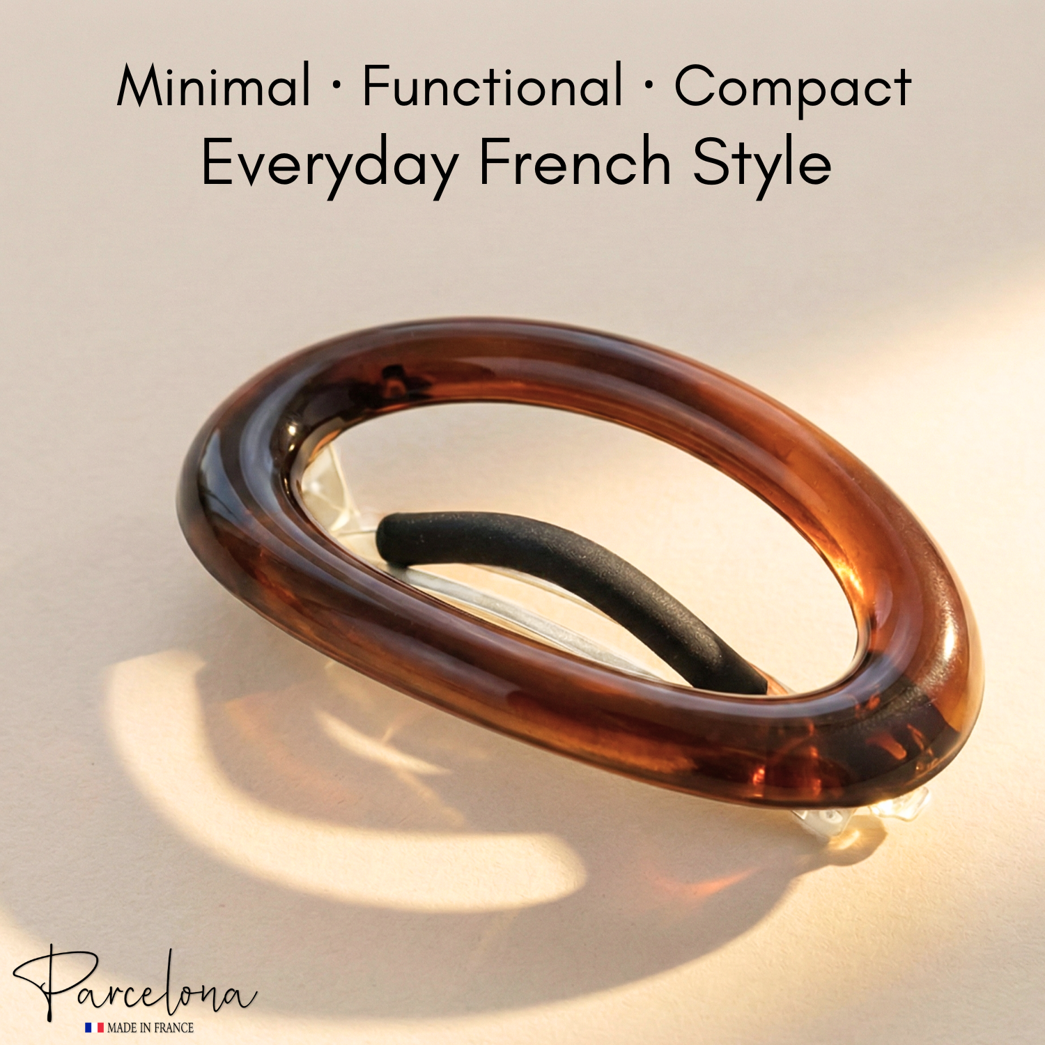 Parcelona French Oval Barrette Set of 2 Tortoise Shell O Ring Non Slip Hair Clip