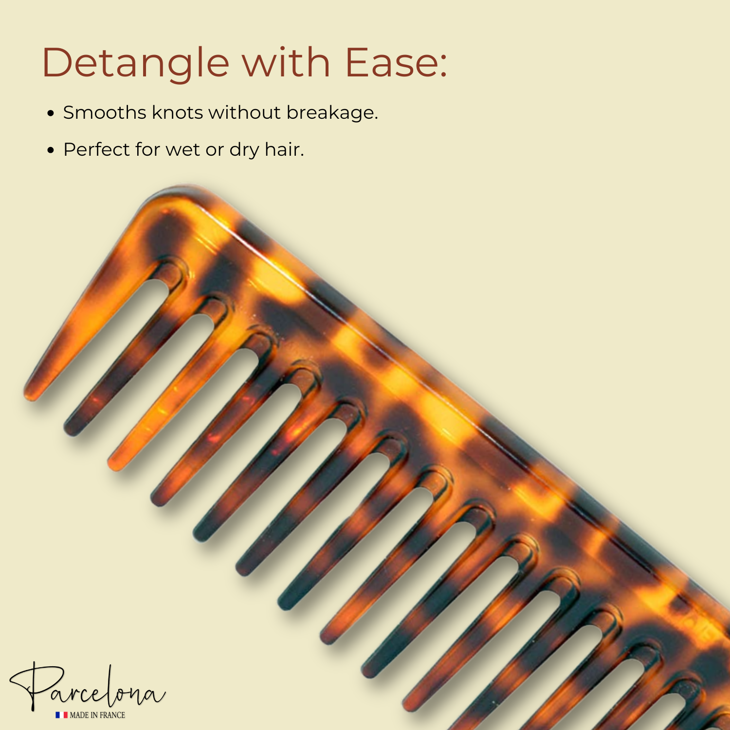 Parcelona French Wide Tooth Rake Leopard Pattern Large Cellulose Hair Detangling