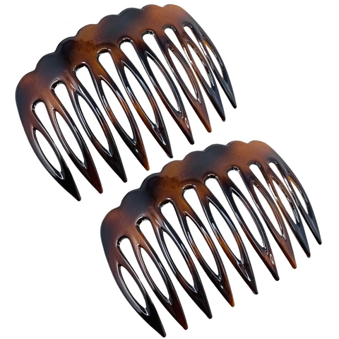 Parcelona French Scallop Edge Brown Small 9 Teeth Good Grip Hair Side Combs