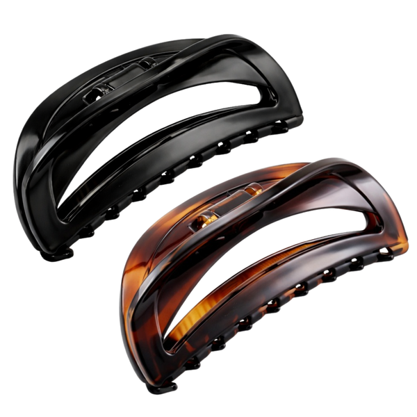 Parcelona French Thin Arch Cutout Medium 3" Hair Claw Clips for Women Set of 2