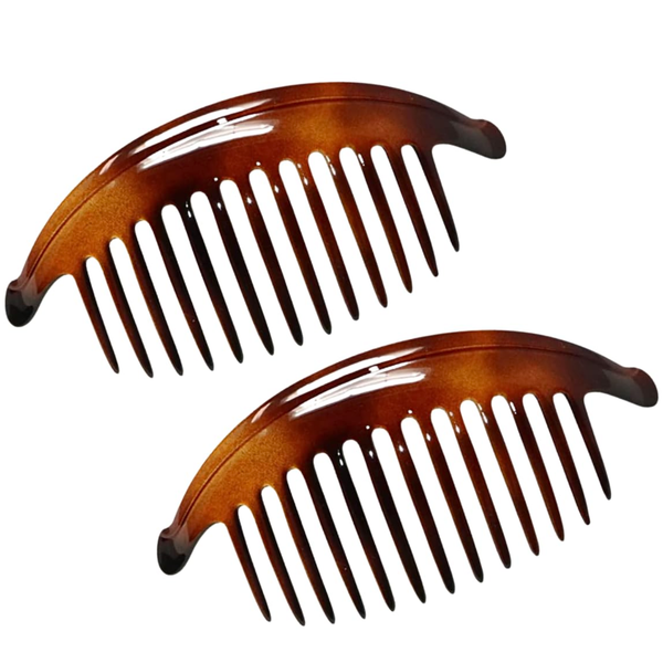 Parcelona French Tortoise Large 13 Teeth Banana Wide Edge Side Hair Combs(2 Pcs)
