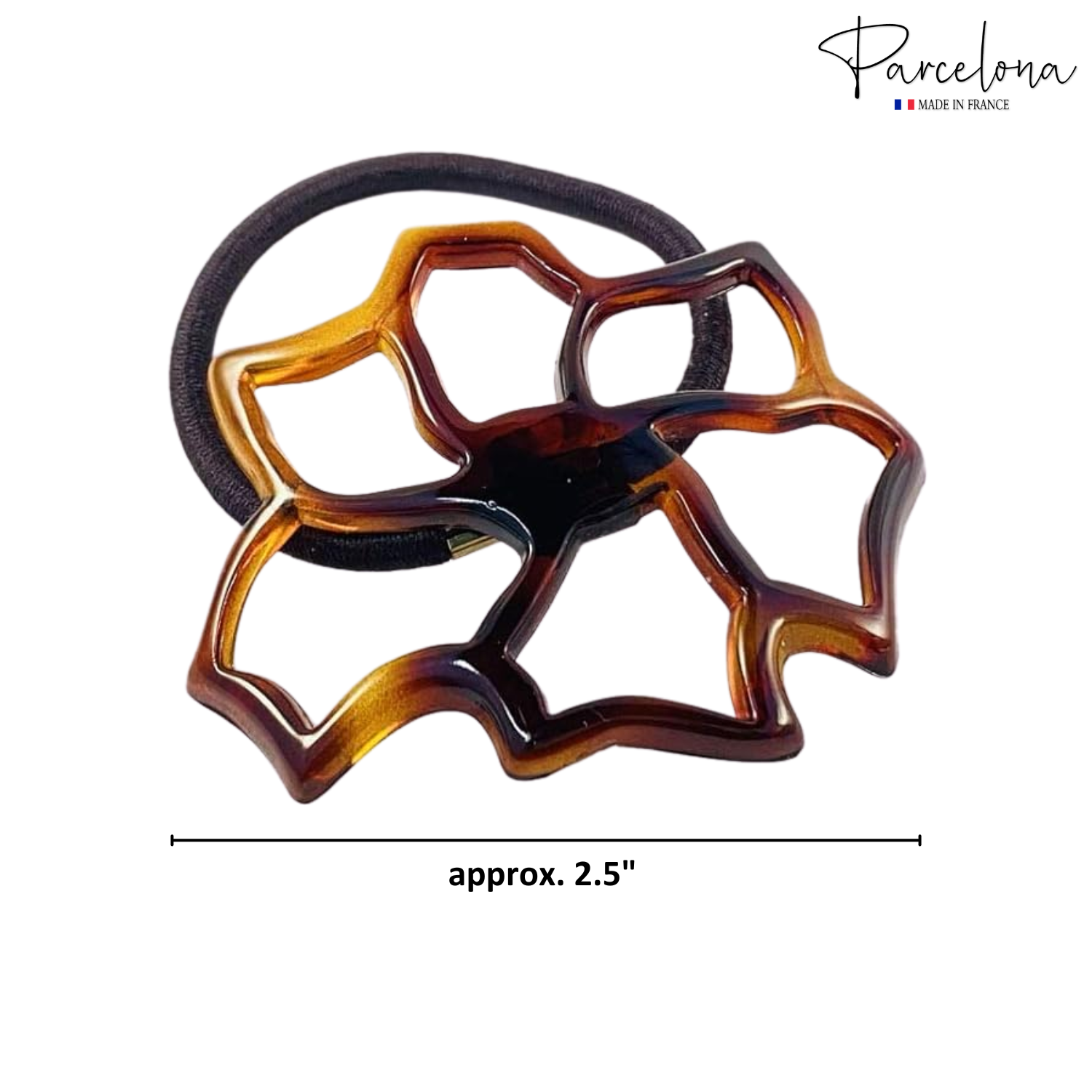 Parcelona French Floral Cut Out Tortoise Shell Brown Small 2 ½” Cellulose Flexible Set of 2 Thin Elastic Hair Tie for Girls and Women