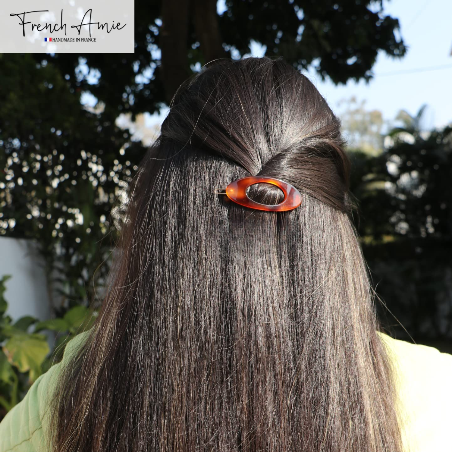French Amie Oval Small 2 1/4” Celluloid Hair Barrette for Women
