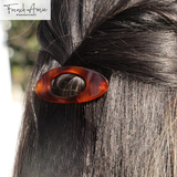 French Amie Oval Small 2 1/4” Celluloid Side Slide In Hair Barrette for Women