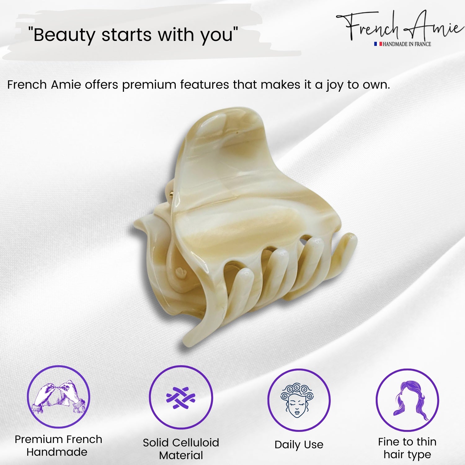 French Amie Belle 1 1/2" Mini Handmade Hair Claw French Acetate Jaw Clip for Women