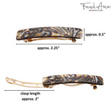 Hair clip with measurements on a white background, featuring the brand 'French Amie'.
