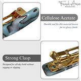 Hair clip with cellulose acetate and strong clasp features, branded 'French Annie'.