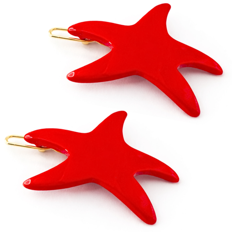 French Amie Star Fish Small Hair Clips Cellulose Acetate Beach Barrette Slide Set of 2