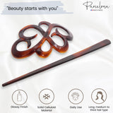 tortoiseshell hair accessories with 'Parcelona' branding and product features on a white background.