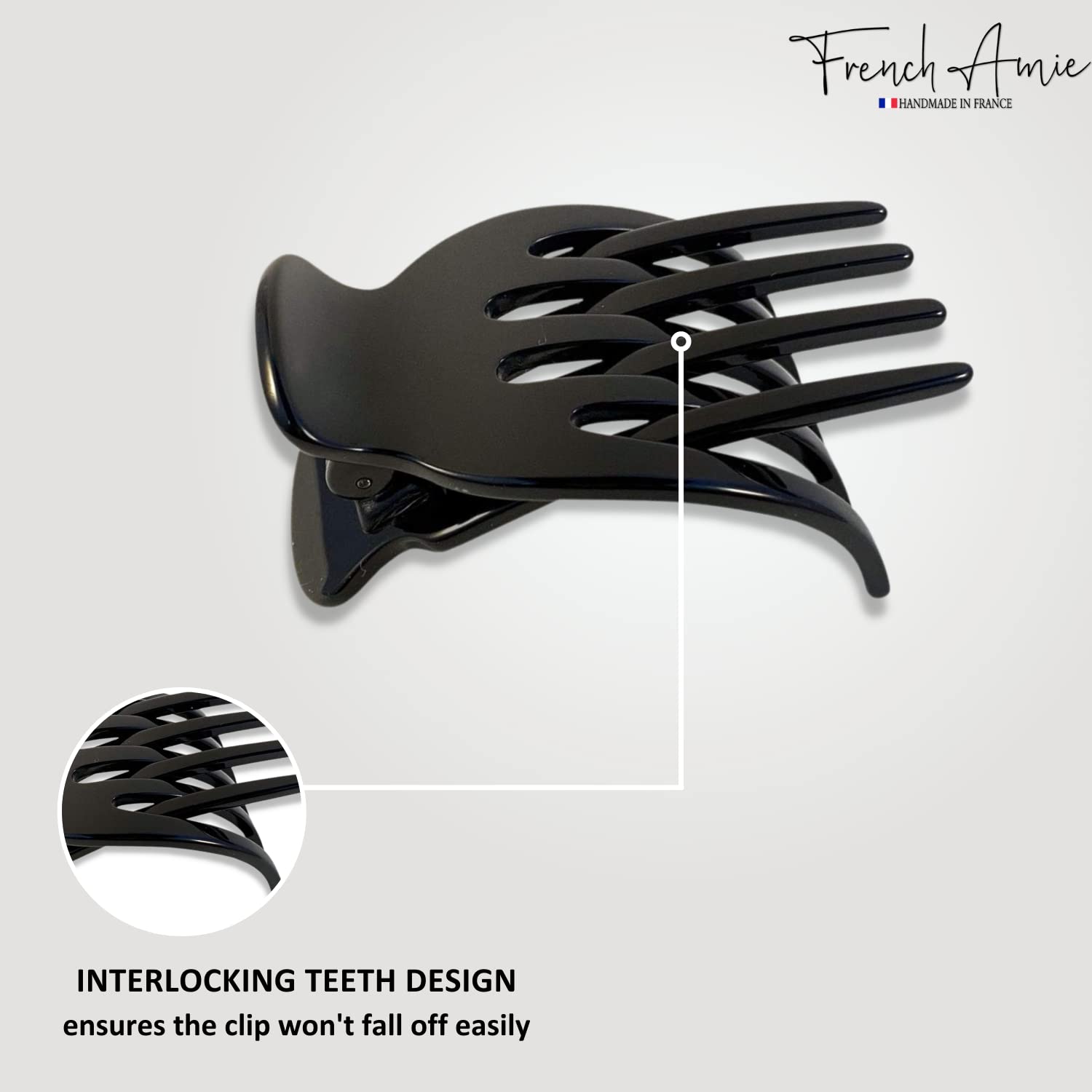 black hair claw showing teeth interlocking design