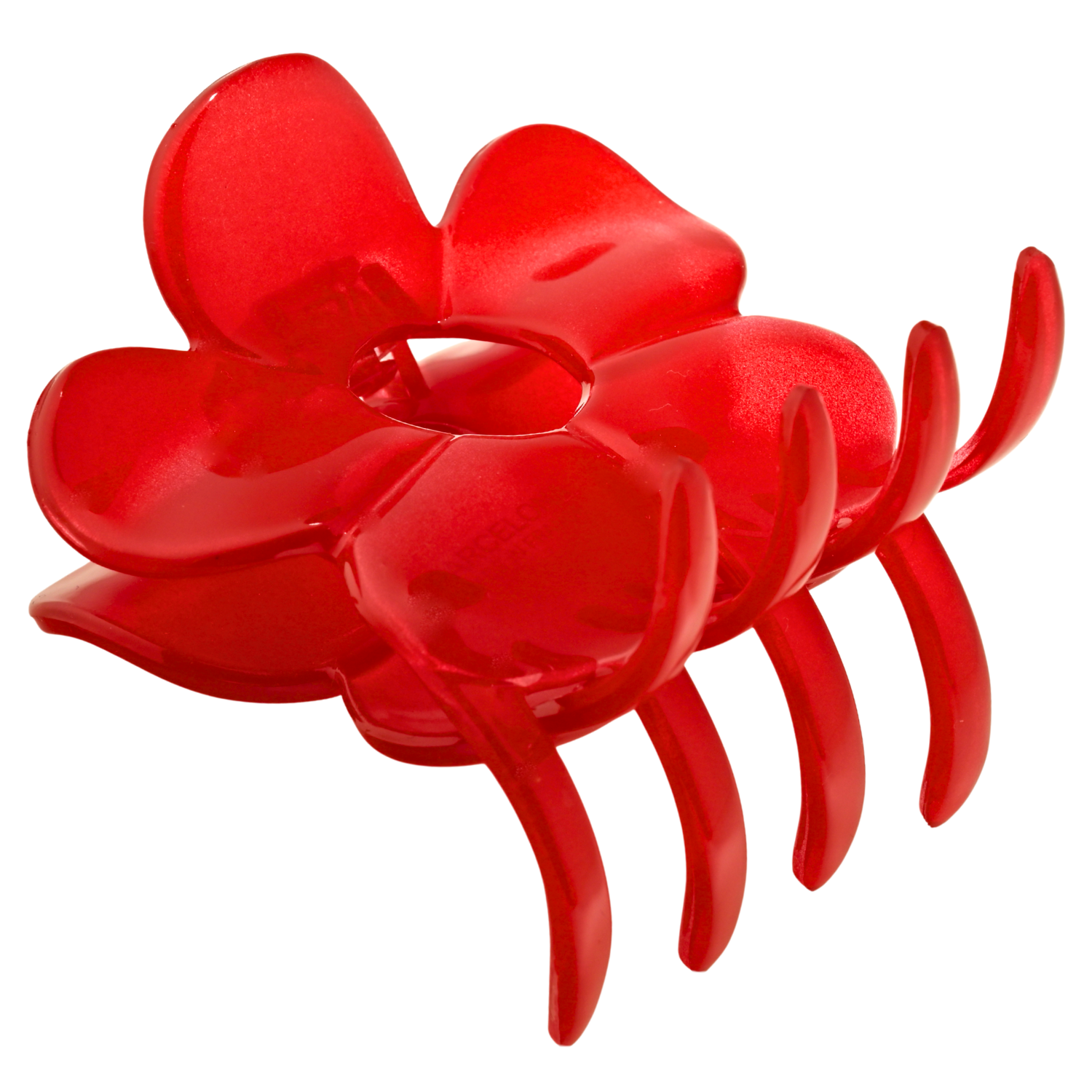 Red lobster-shaped hair claw for women  on a white background