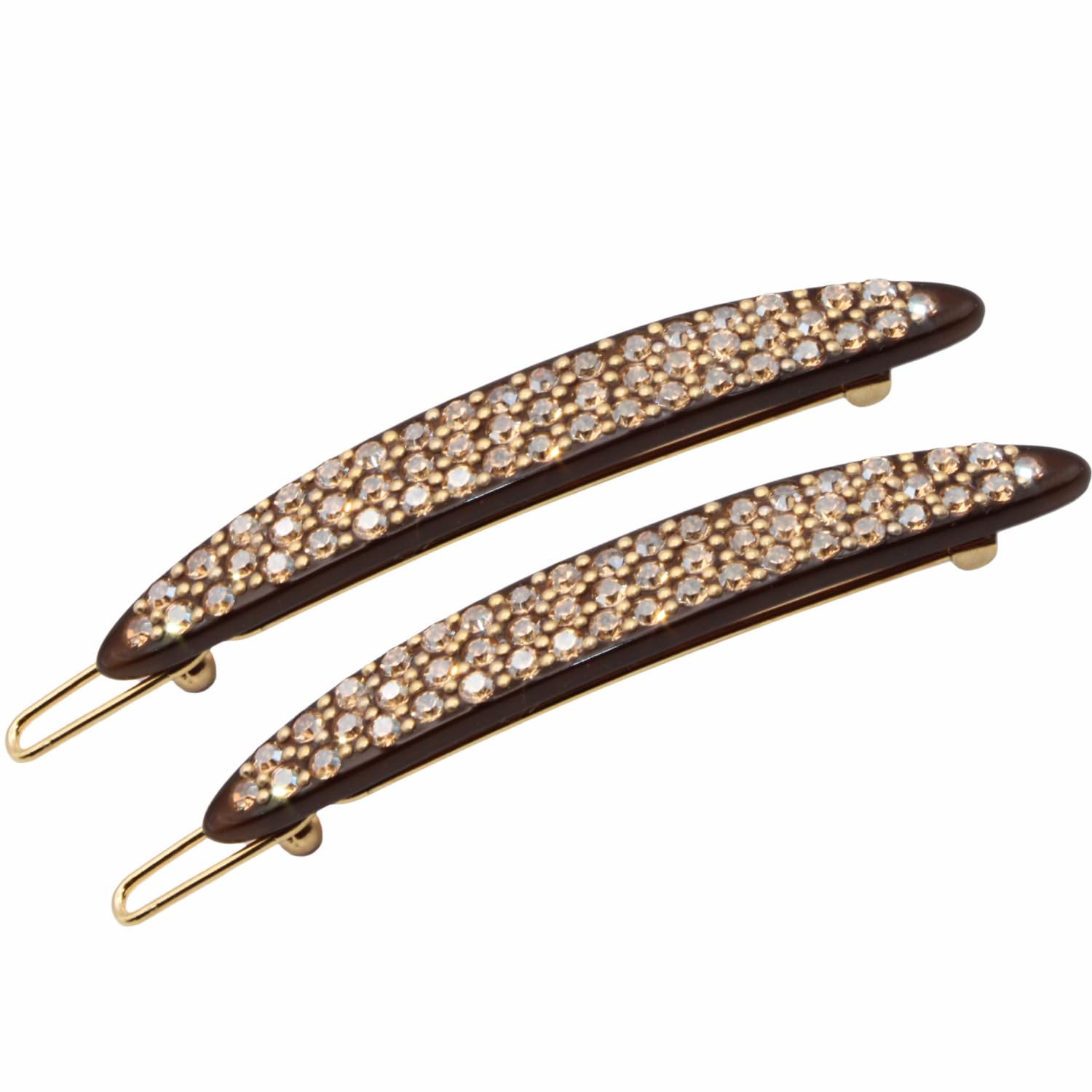 Two decorative hair clips with rhinestones on a white background