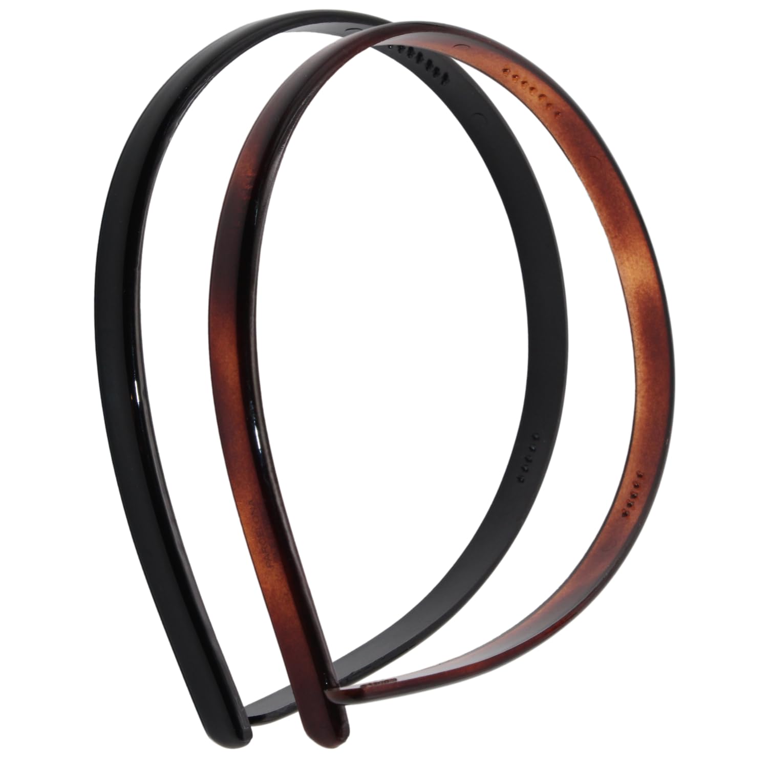 Two headbands, one black and one brown, on a white background
