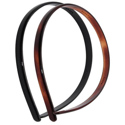 Two headbands, one black and one brown, on a white background