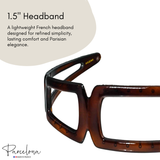 Close-up of Parcelona 1.5-inch tortoise acetate headband, open-geometric detail