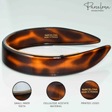 Parcelona Tortoiseshell headband showing inner teeth for a secure fit and a printed logo for brand recognition