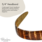Headband with text describing its features on a white background