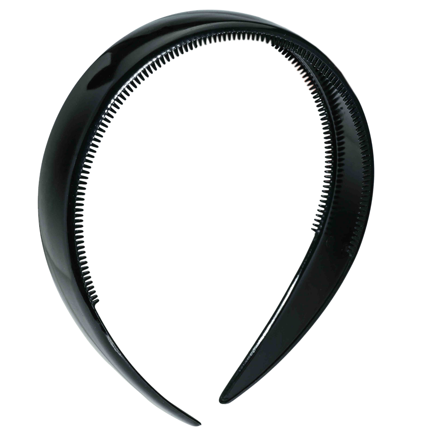 Close-up of Parcelona black headband with 1-inch width, featuring fine teeth for non-slip fit