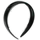 Close-up of Parcelona black headband with 1-inch width, featuring fine teeth for non-slip fit