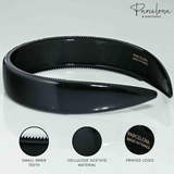Parcelona black headband showing inner teeth for a secure fit and printed logo for brand recognition