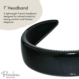 Parcelona black headband showing fine teeth and cellulose acetate material for durability and style