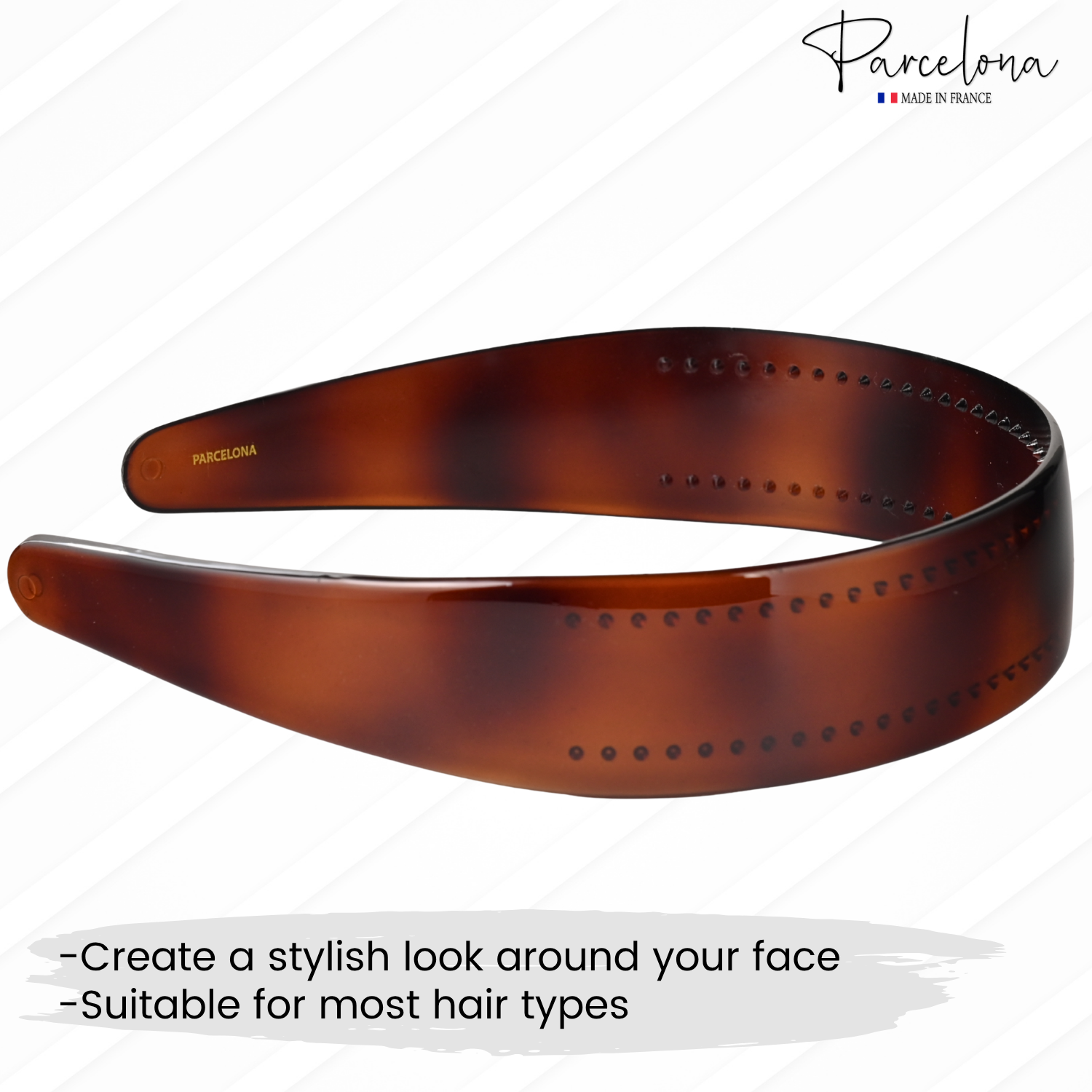 Brown French acetate headband suitable for most hair types and styles