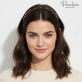 Model wearing Parcelona brown tortoise shell French acetate headband