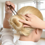 Hairstyle demonstration using Parcelona French twisted hair stick for a bun