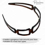 Open-geometric tortoise acetate headband shown for easy everyday styling