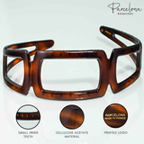 Close-up of Parcelona 1.5-inch tortoise acetate headband, open-geometric detail